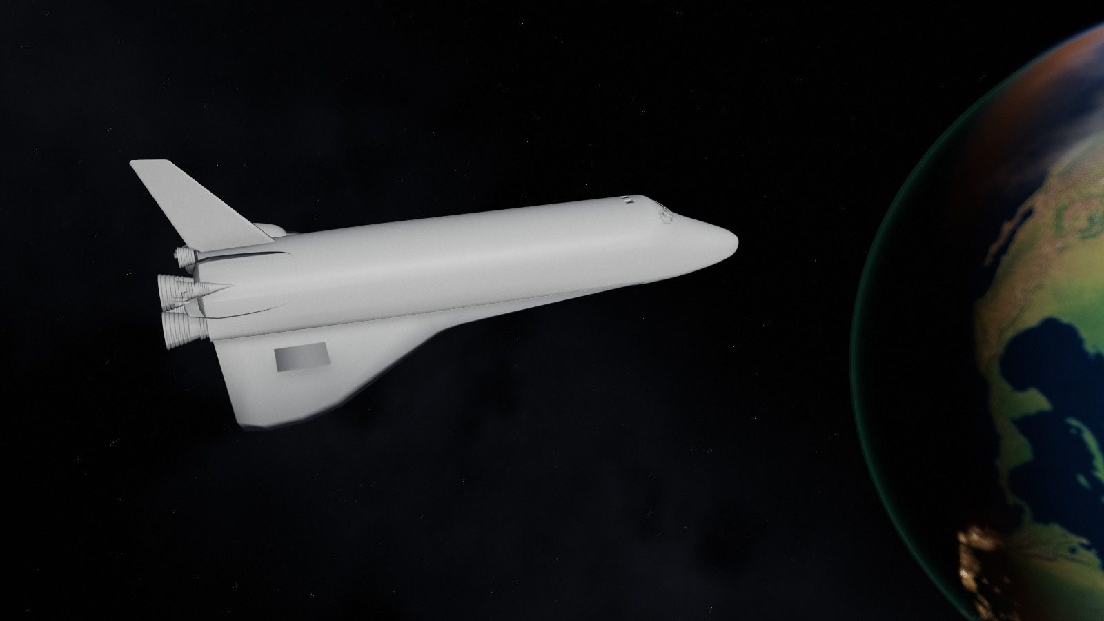 3D render of the Space Shuttle orbiter above the curve of the Earth